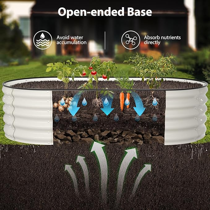 Raised Garden Bed Kit 6x3x1.5 ft Galvanized Planter Box Outdoor with Safety Edging Large Metal Raised Beds for Gardening Vegetables Flower Herb (Pearl White)