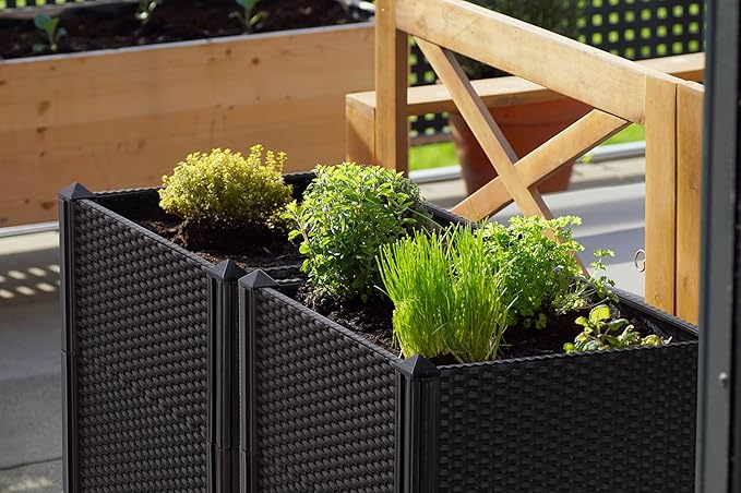 D'vine Dev Raised Patio Planter Box - Elevated Planter with Drainage Plug Raised Garden Beds for Growing Flowers Herbs Vegetables - Outdoor Standing Gardening Kit Set of 2 RGB-D-2