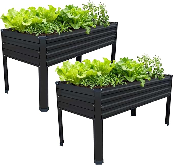 2PCS 48×24×30in Galvanized Raised Garden BedMetal Elevated Planter Box with Legs for PatioBalconyBackyard300lb CapacityBlack