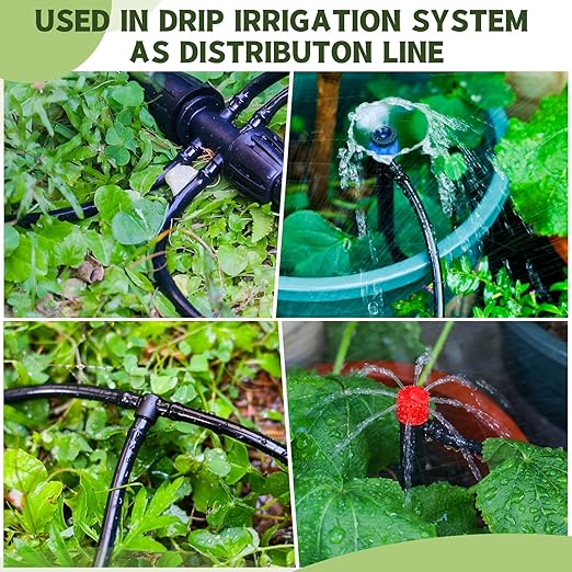 100FT 1/4 Inch Drip Irrigation kit Tubing Distribution Hose Tube for Garden Drip Irrigation System (Includes 2 Pack 6-Way Connector and 20pcs 1/4 Tee Splitters and End Plugs)