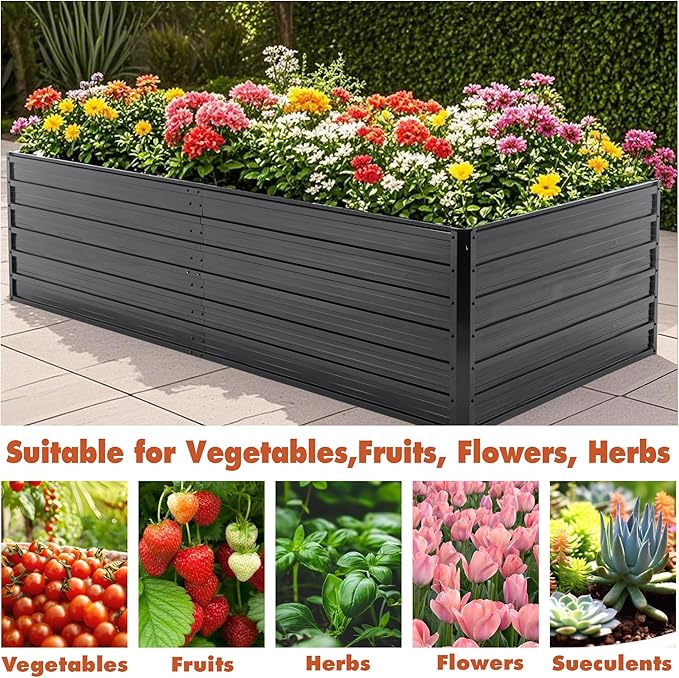Galvanized Raised Garden Bed 7.2x3.6x2 ft Metal Planter Raised Garden Boxes Large Outdoor Rust-Resistant Planting Bed Kit for Growing Fresh Vegetables Flowers Herbs Black