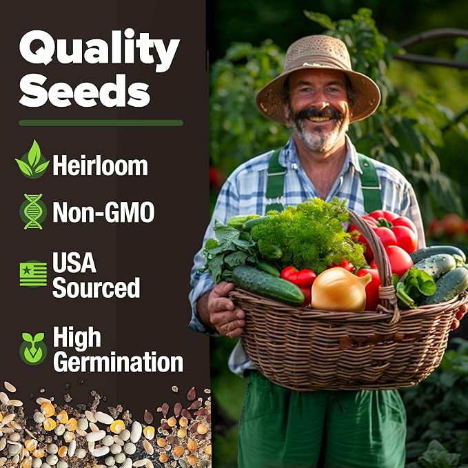 55 Vegetable Seeds &amp 15 Culinary Herb Seeds Pack – 32500+ USA Non-GMO Heirloom Seeds for Planting – Survival Garden Kit for Preppers – Gifts for Gardeners Men Women