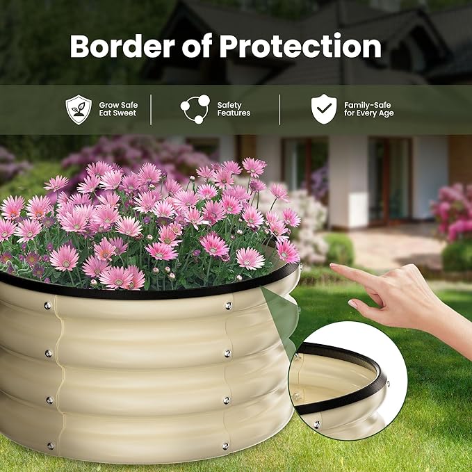 ZXZYHFTY Round Galvanized Raised Garden Bed kitWhite Outdoor Garden Raised Planter Box Round Large Metal Raised Garden Beds for Vegetable 2 * 2 * 1ft 3 Pcs