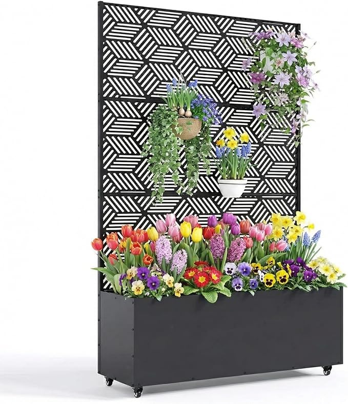 Galvanized Metal Planter Box with Trellis 47X16X71 Raised Garden Bed (with/Without Wheels) Privacy Screen for Climbing Plants Veggies &amp Vines Patio Planter with Drainage Holes 16 Deep