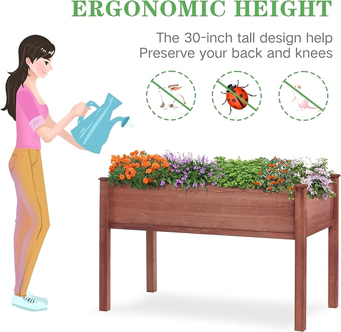 Raised Garden Bed with Legs (48x24x30'') Solid Wood Elevated Planter Box for Outdoor