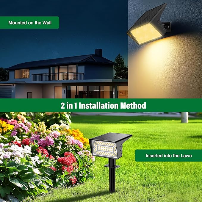 4 Pack Warm White&amp6 Pack Warm White Solar Spot Lights Outdoor with 60 LED &amp Auto On/Off Solar Lights Outdoor Waterproof IP68 with 3 Lighting Modes 2-in-1 Solars Landscape Light for Outside