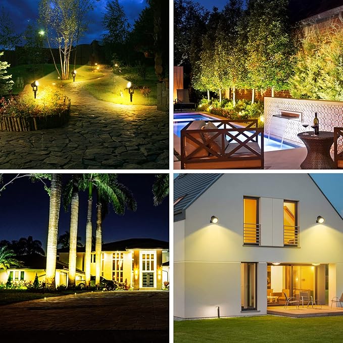 T-SUNUS Solar Landscape Spotlights 4 Pack Warm White &amp White IP65 Waterproof Solar Lights 9.8ft Cable Outdoor Solar Spot Light Separated Panel for Yard Garden Driveway Porch Walkway Pool Patio