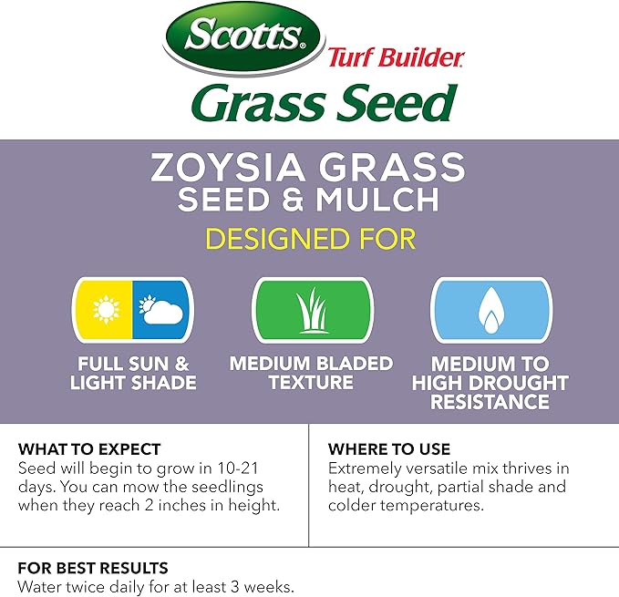 Scotts Turf Builder Zoysia Grass Seed &amp Mulch Grows a Tough Low-Maintenance Lawn 5 lbs.