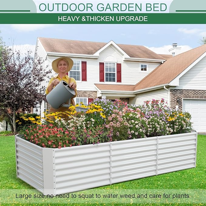 FRIZIONE 8FT(L)×3FT(W)×2FT(H) Raised Garden Bed Outdoor for Flower Garden Planter Box for Vegetable Raised Garden Beds for Herb Succulent White
