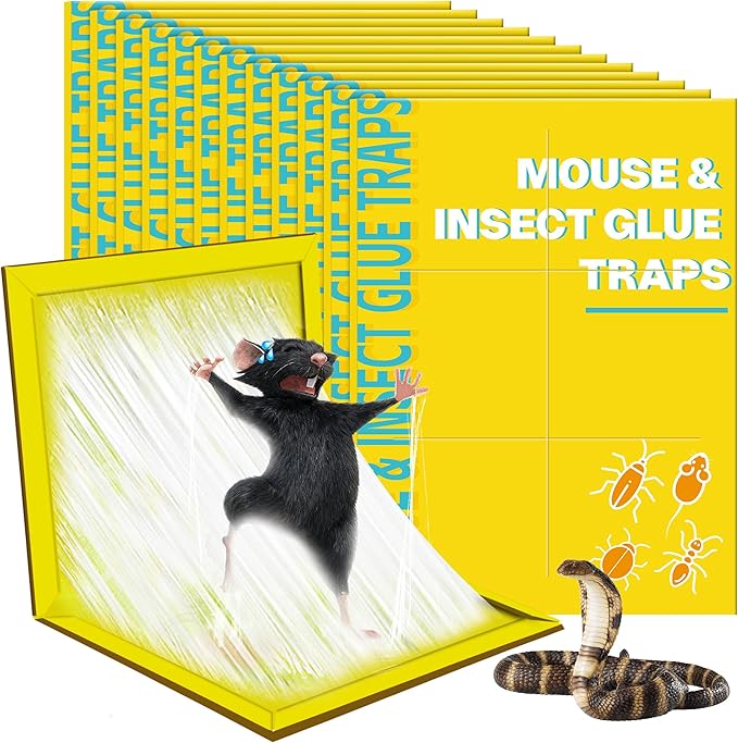 12 Pack Sticky Mouse Traps Sticky Traps for Rats Mice Rodents Snakes No Touch Indoor Mouse Traps for Home Kitchen Garage Attic Basements Easy to Set Yellow