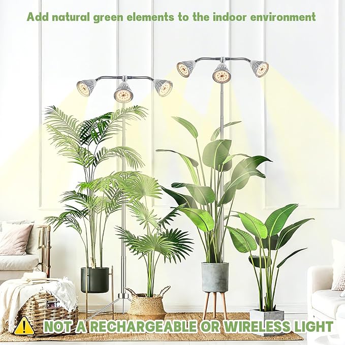 Full Spectrum Grow Lights for Indoor Plants 3 Heads Aluminum Alloy Growing Lamps Covers More Plants 15-62In Height Adjustable Plant Light with Detachable Tripod Stand Auto On/Off Timer for Offices