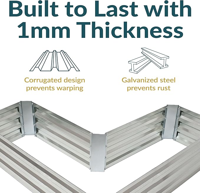 Sunnydaze Silver Galvanized Raised Garden Beds - 12” H L-Shaped and 48 W x 24 D x 12 H Rectangle