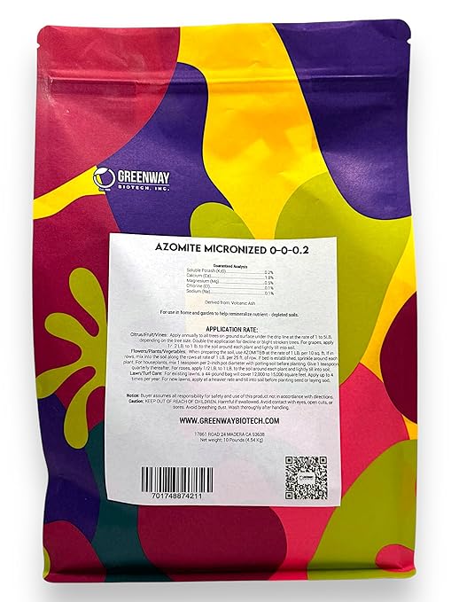 Greenway Biotech Inc. Azomite Rock Dust Volcanic Ash Organic Fertilizer with Micronutrient &amp Trace Minerals- Natural Mineral Soluble Plant Fertilizers for Enhances &amp Increases Crop Yield (10