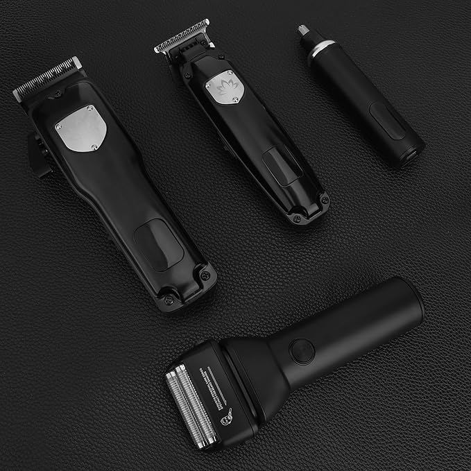 Karrte Professional Hair Clippers and Trimmer Set for Men T-Shaper Trimmer &amp Foil Shaver Nose &amp Ear Hair Trimmer Cordless Clippers and Grooming Set Hair Cutting Kit with LED Display Black