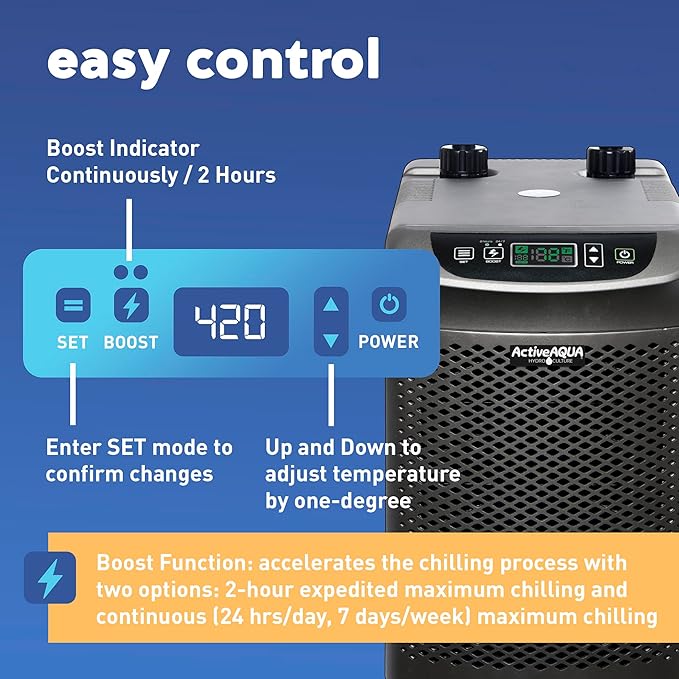 Active Aqua 0.10 HP Water Chiller with Boost | Cold Plunge &amp Ice Bath Cooler | Digital Temp Control | Fresh &amp Salt Water Hydroponics Aquariums | 10–40 Gal