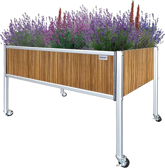 Foreman Raised Garden Bed on Wheels – Weather-Resistant Raised Garden Bed (36 x 24 x 27) with Drainage Ideal Raised Garden Bed for Vegetables &amp Flowers – 300 lb Capacity Zebrano Wood Grain