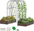 DoCred 3 in 1 Raised Garden Bed with 87in Tall Arch Trellis for Climbing Plants Galvanized Planter Garden Box Outdoor for Gardening Climbing Vegetables Flower