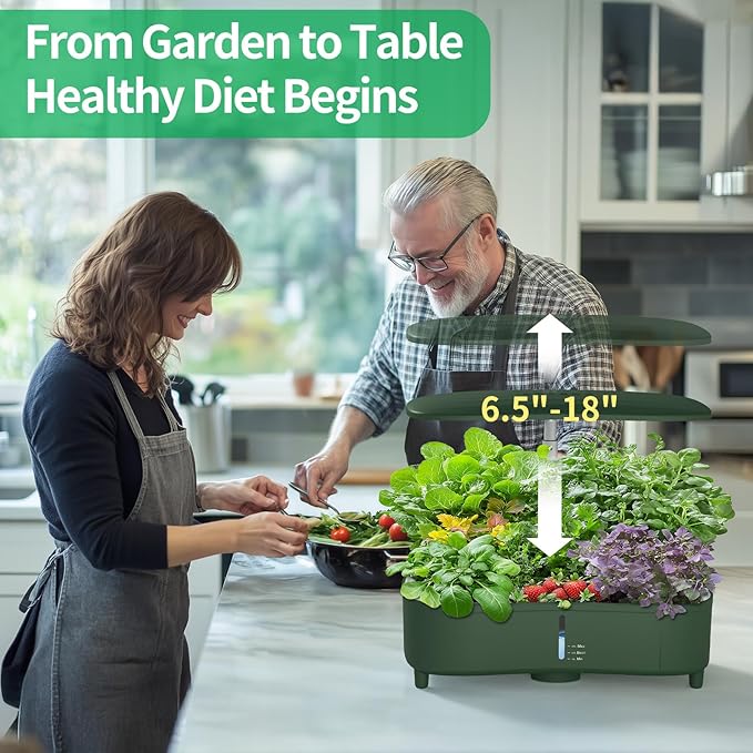 Hydroponics Growing System Kit Indoor Aeroponics Herb Garden Kit 15 Pods 3 Grow Modes 24H Timer Gardening System Quiet Smart Water Pump Hydroponic Planter Summer/Winter Use (Dark Green)