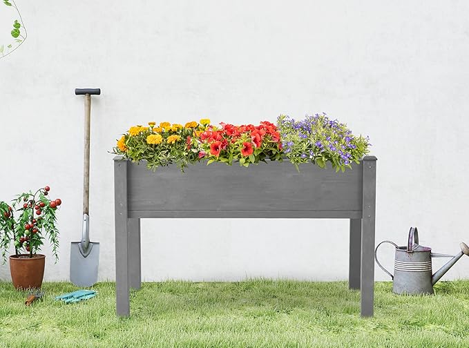 Raised Garden Bed with Legs 48x24x30'' Outdoor Wood Elevated Planter Box Thick Legs w/Liner