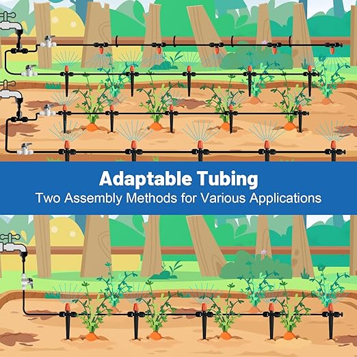 120FT Drip Irrigation Kit for Garden Quick-Connect Raised Bed Watering System with 1/2 &amp 1/4 Plant Accessories Drip Line Kit for Greenhouse Raised Bed DIY Micro Sprinklers Set for Yard Outs