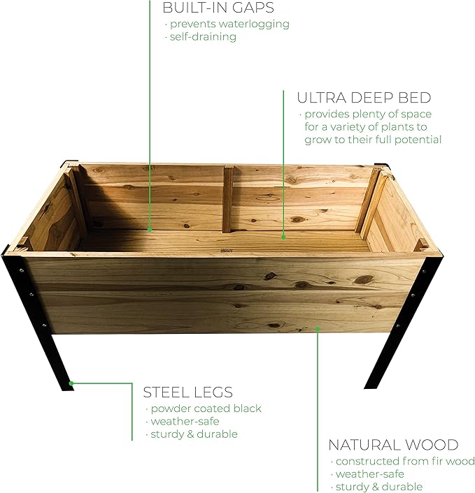 Wooden Raised Planter Box with Steel Legs-Elevated Outdoor Patio Garden Bed Kit to Grow Vegetables -Natural Rot Resistant Wood - 35.5'' W x 15.5'' L x 21.7'' (Tall) - Backyard Expressions (911214-NW)