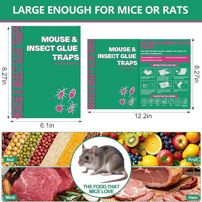 24 Pack Sticky Mouse Traps Sticky Traps for Rats Mice Rodents Snakes No Touch Indoor Mouse Traps for Home Kitchen Garage Attic Basements Easy to Set Green