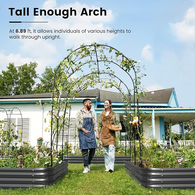 KING BIRD Raised Garden Bed with Arched Trellis Galvanized Planter Garden Box Outdoor for Gardening Climbing Vegetables Flowers 7.87x3.94x0.98 Ft 2PCS Dark Grey