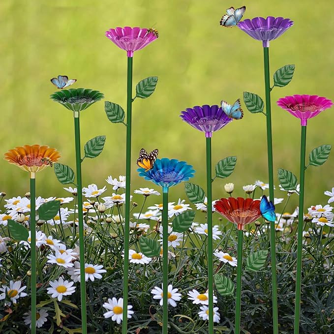 8 Pack Bee Watering Station Bee Bath for Garden Metal Bee Water Feeder with Flower Design Colorful Butterfly Bee Bath Bowl for Outdoor Garden Yard Decor