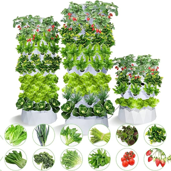 80 Pots Hydroponics Tower Set Cultivation Garden Tower Aeroponics Growing Kit for Indoor &amp Outdoor Grow Fruits Vegetables (Yellow)