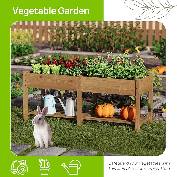 Raised Garden Bed with Legs Wood Elevated Planter Box Gardening Outdoor Planter Box Patio Kit Planting Bed for Vegetables Flowers Herbs Outdoor for Patio Balcony Backyard 72x24x30.7in(Brown Large)