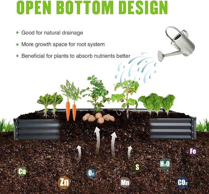 GrowHaus 8x4x1FT Galvanized Raised Garden Bed Planter Boxes Outdoor Large Metal Garden Beds for Planting Vegetables Flowers Herbs Rectangle Dark Gray