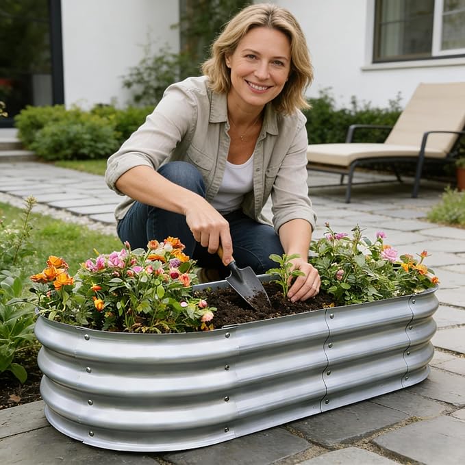 Gardmax 2 Pack Galvanized Raised Garden Bed Lightweight Planter Boxes Outdoor with Easy Assembly Large Garden Bed for Vegetables Fruits Flower Silver