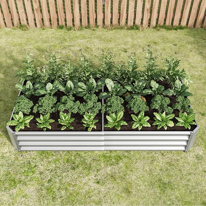 Raised Garden Bed Outdoor Metal Silver Larger Capacity for Planting Outdoor Lawn Porch Durable