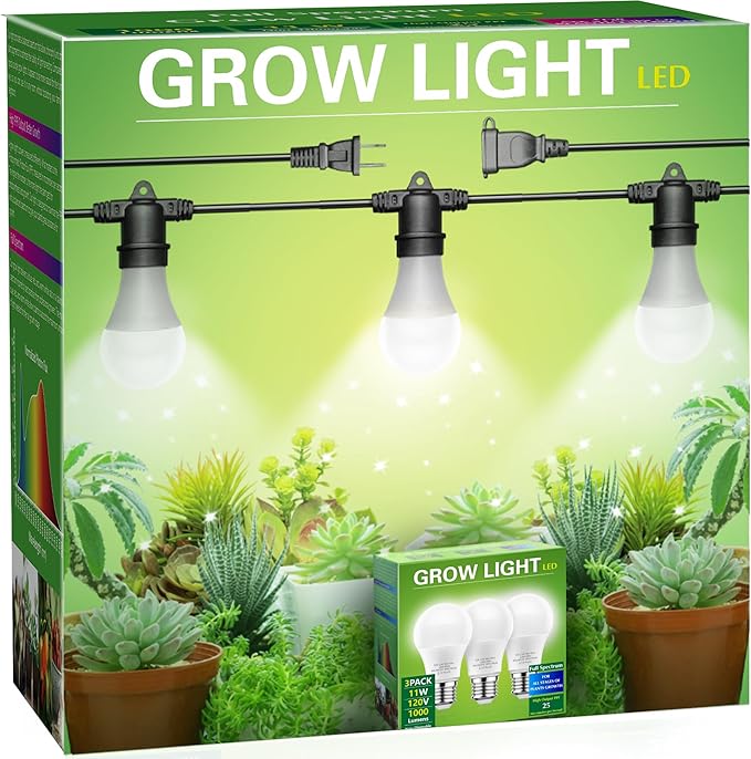Hanging Grow Light 5000K Briignite 3 Grow Light Bulbs with 8.86ft Power Cord Replaceable Bulbs E26 Base Linkable Hanging Plant Light LED Full Spectrum Grow Lights for Indoor Plants 300W Equivalent