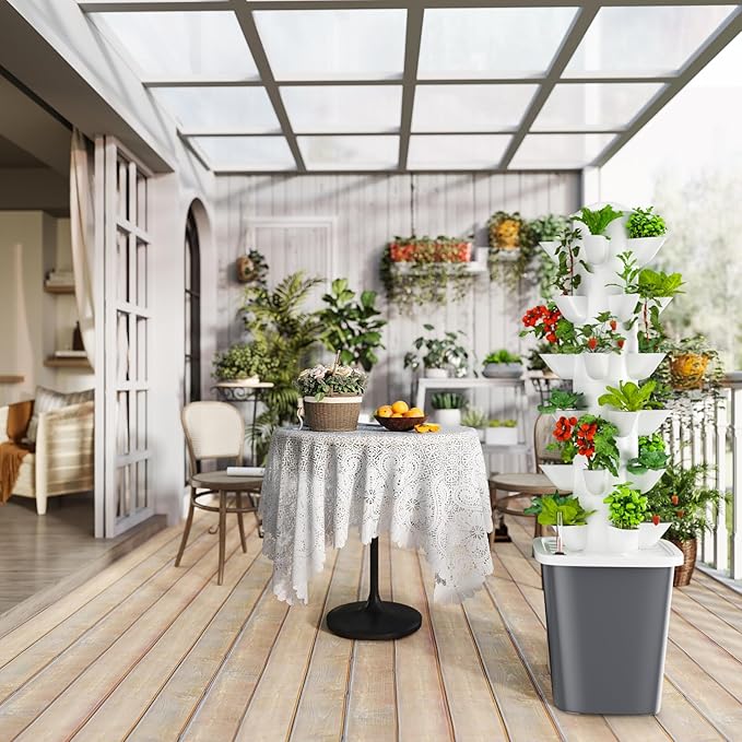 Hydroponics Growing System30-Plants Vertical Hydroponics Tower Growing System Kit with Pump and Movable Water Tank Vegetable Plant Indoor Garden Planter for Gardening Lover