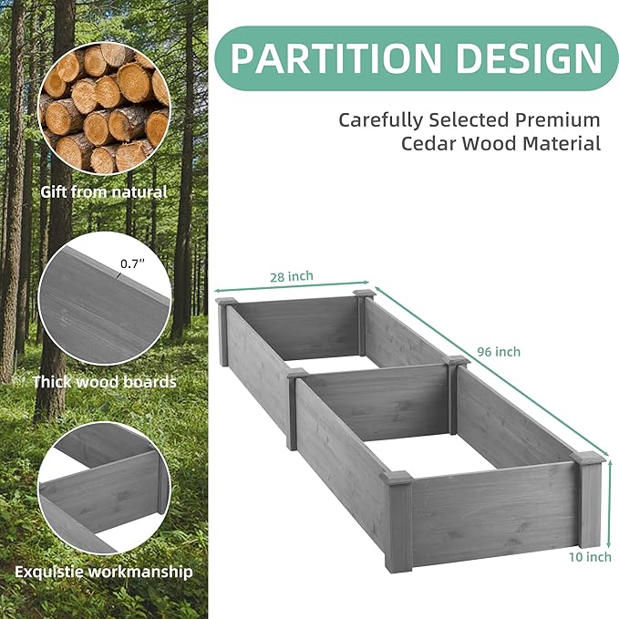 Over Ground Raised Garden Bed 96x28x10'' Large Long Planter Box for Outdoor Tool Free Assembly