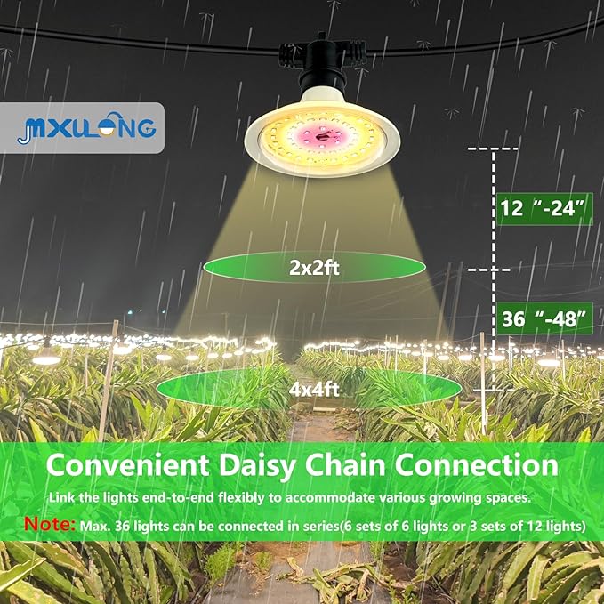 Outdoor LED Grow Lights Waterproof String Grow Light Full Spectrum Plant Growing Lights with 12Ft Adjustable Cord 3 Lights