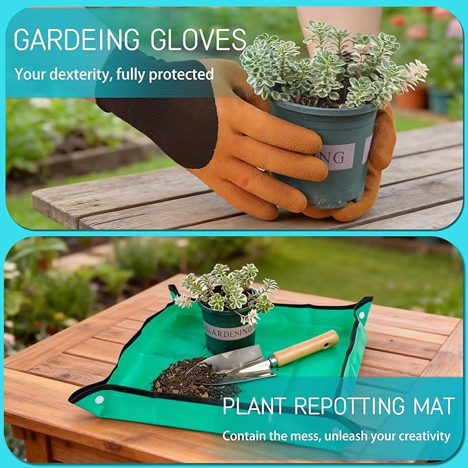 Garden Tool Set 10 PCS Gardening Essentials Stainless Steel Garden Hand Tools with Tote Bag Well-Designed Gardening Supplies Kit Gifts for Women Men Gardeners