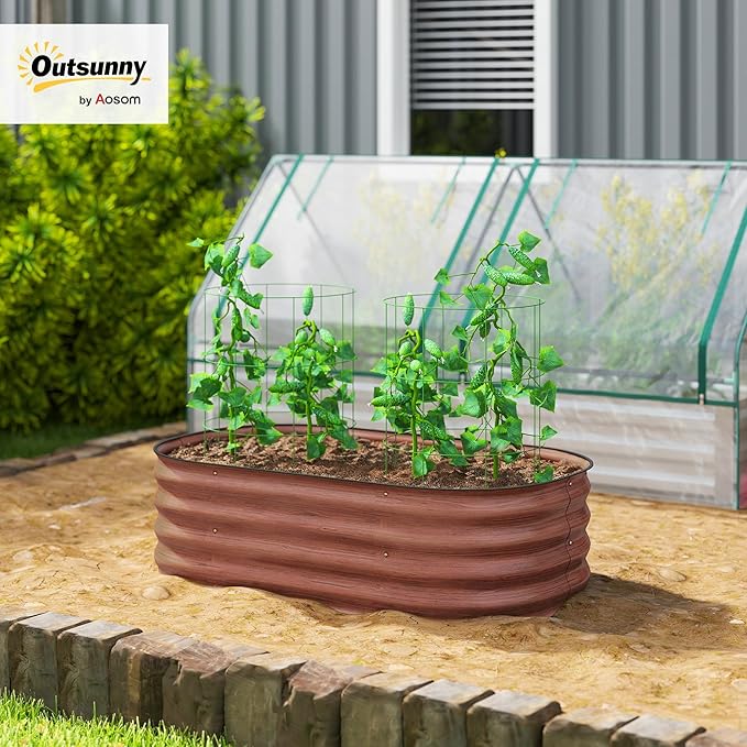 Outsunny 3.5' x 2' x 1' Galvanized Raised Garden Bed Kit Outdoor Metal Elevated Planter Box with Safety Edging Easy DIY Stock Tank for Growing Flowers Herbs &amp Vegetables Brown