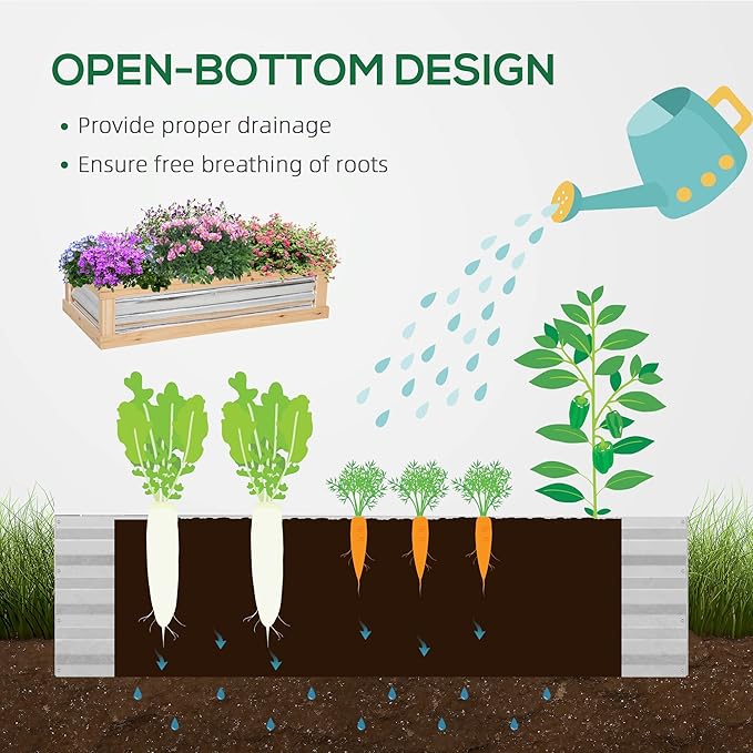 Raised Garden Bed with Polycarbonate Greenhouse Wooden GCold Frame Greenhouse Flower Planter Protection 48 x 24 x 32 Natural