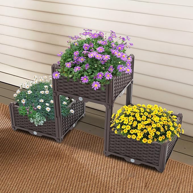 Raised Garden Bed with Legs 3Pcs Planter Boxes Outdoor Elevated Plant Containers for Tomato Vegetable Herb Vertical Flower Pots for Porch Balcony Garden Patio 44.5 * 15.4 * 21.9in