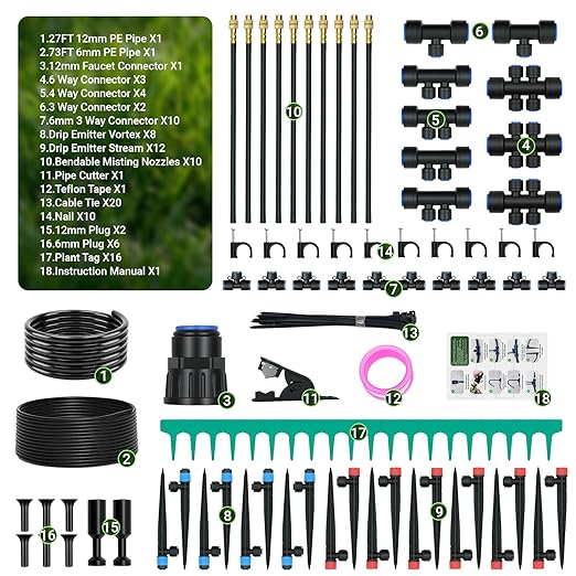 Drip Irrigation Kit DIY Automatic Garden Watering System with Push-Fit Connectors 2026 New Upgraded Water-Saving Design 3 Adjustable Nozzles for Yard Greenhouse Lawn &amp Potted Plants (100FT)
