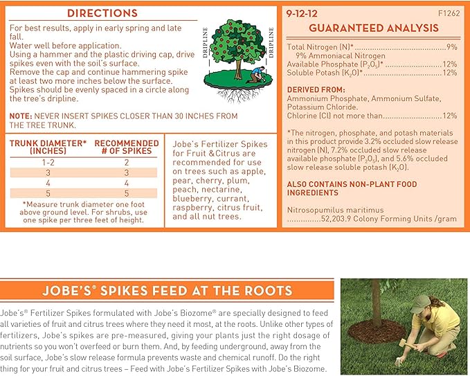 Jobe's 01612 15 Pack 9-12-12 Fruit &amp Citrus Tree Spikes - Quantity 4