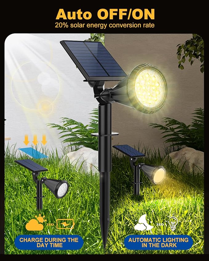 Solar Spot Lights Outdoor 8 Pack Outdoor Solar Lights for Yard 4 Lighting Mode Solar Landscape Spotlights with Auto On/Off 2-in-1 Waterproof Wall Lights for Garden Walkway (Warm White)