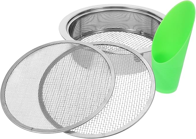 Stainless Steel Soil Sieve Set with Shovel Garden Compost Sifter with 1mm 3mm 6mm Mesh Screens for Potting Soil Filtration and Gardening Tool Kit