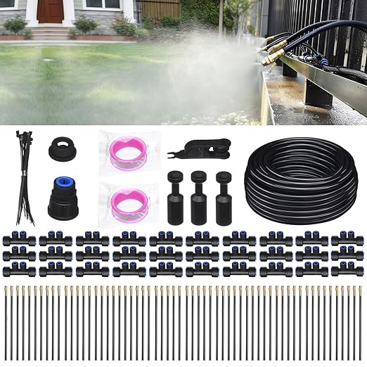 Drip Irrigation System for Garden Automatic Watering System with Adjustable 360° Copper Spray Nozzles DIY Drip Irrigation Kit for Yard Lawn Greenhouse Raised Beds &amp Potted Plants (100FT)
