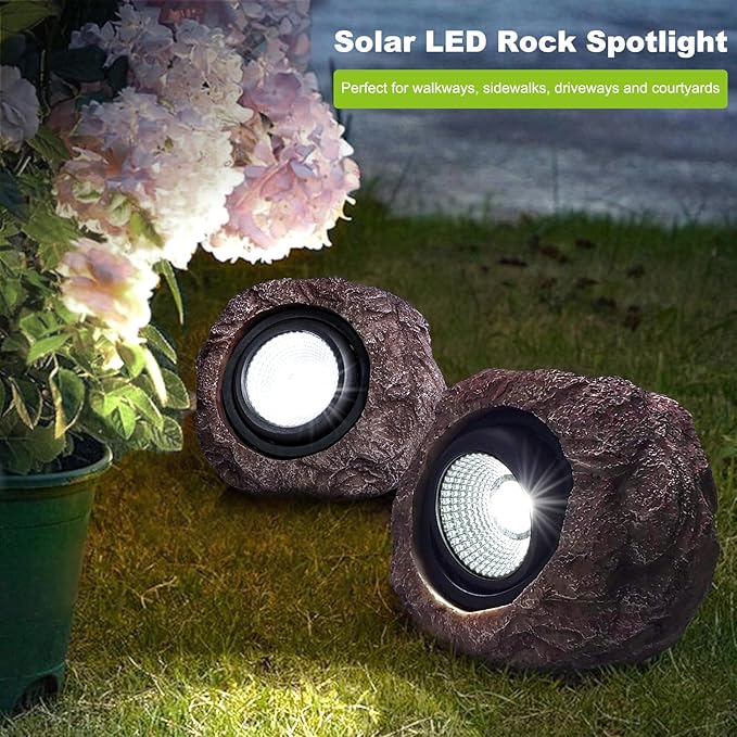 Solar Rock Lights Outdoor Waterproof - [4 Pack] Realistic Stone Solar Powered Garden Lights LED Decorative Landscape Lighting for Pathway Yard Walkway Lawn Rockery Warm White