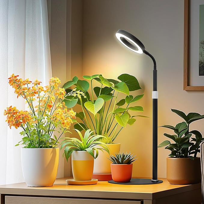 Desk Grow Lights for Indoor Plants Red Blue Full Spectrum Desktop LED Plant Growing Lamps Height Adjustable 13.7-24.2inch 3/9/12H Auto Timer10 Levels Dimmable Black Table Growth Light