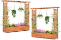 Giantex Set of 2 Raised Garden Bed with Trellis &amp Hanging Roof Wood Planter Box with Bottom and Drainage Holes Freestanding Garden Planter for Flower Vegetable Fruit Herb Climbing Vines 77x17