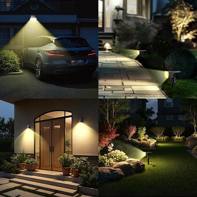 TECKNET Spot Lights Outdoor with 59 LED 6 Pack Solar Lights Outdoor Waterproof IP65 Auto On/Off Solar Spot Lights 3 Lighting Modes Solar Powered Garden 2-in-1 Solars Landscape Light (Warm White)